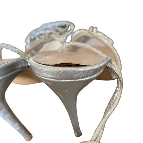 Aldo Halalia Silver Rhinestone Clear Point Bow Embellished Heels Pumps size 7 - Picture 9 of 12